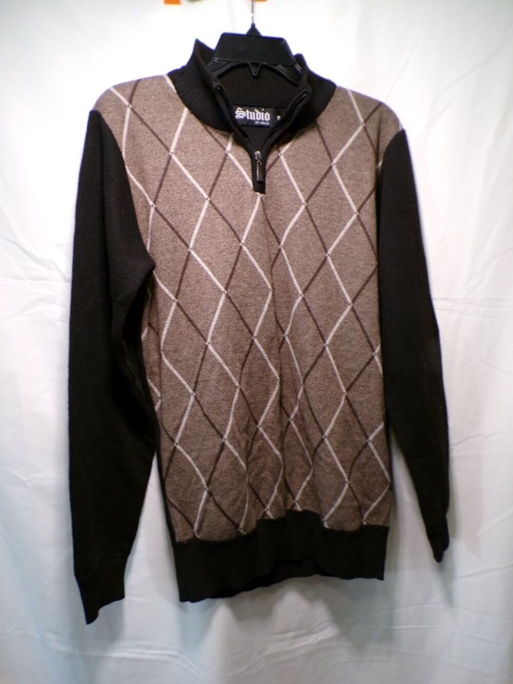 Studio Men's S Argyle 1/4 Zip Mock Neck Pullover Sweater Multicolor
